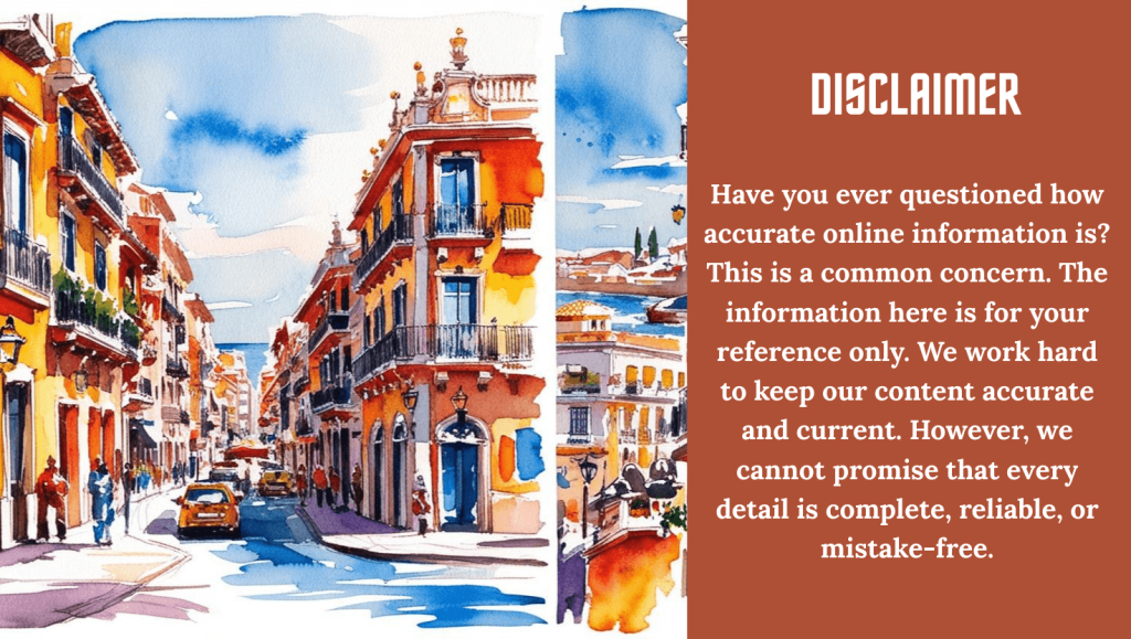 The Best of Spain-The watercolor-style cityscape on the left side is vibrant and eye-catching.